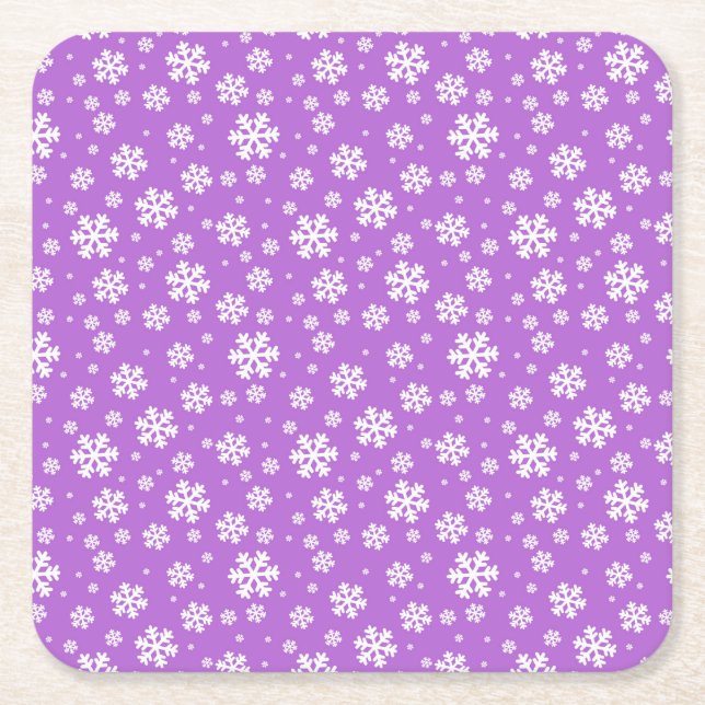 Lila und weiße Winterschneeflocken Muster Rechteckiger Pappuntersetzer (Vorderseite)