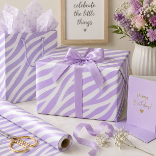 Lila und weiße Zebrastreifen im Tierdruck Geschenkpapier