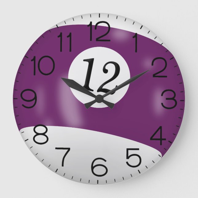 Lila und weißer Billiard #12 Ball Große Wanduhr (Vorderseite)