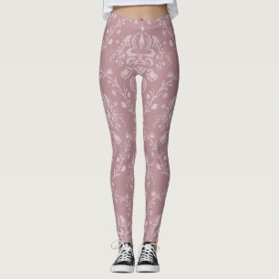 Lila und weißer Damast Leggings