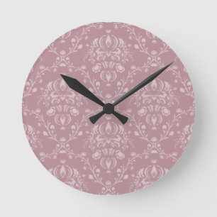 Lila und weißer Damast Runde Wanduhr