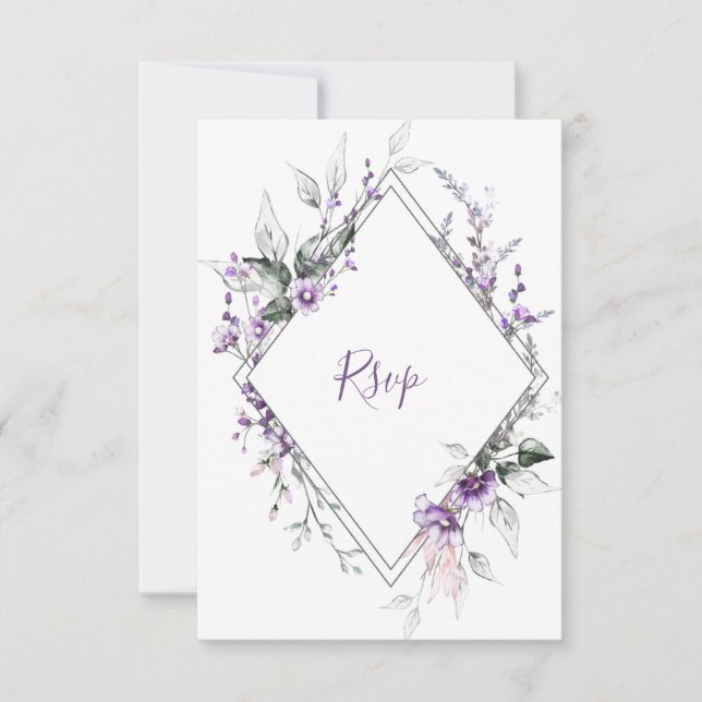 Lila und weißer Diamantrahmen | RSVP Karte (Vorderseite)
