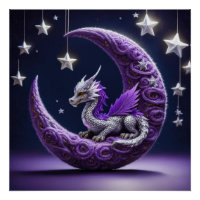 Lila und weißer Drache auf einem Halbmond