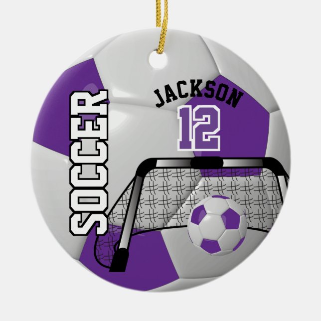 ⚽ Lila und weißer Fußballball Keramikornament (Vorne)