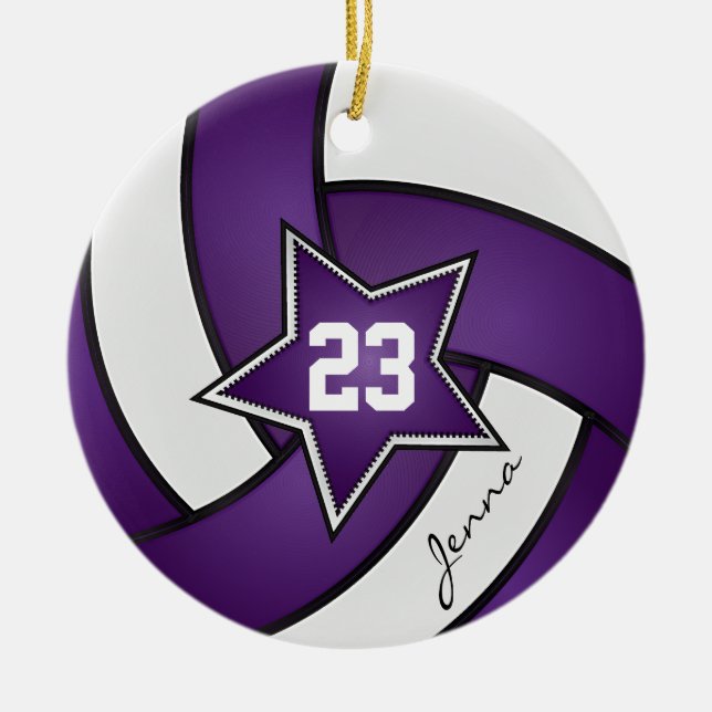Lila und weißer 🏐 Volleyball Keramik Ornament (Vorne)