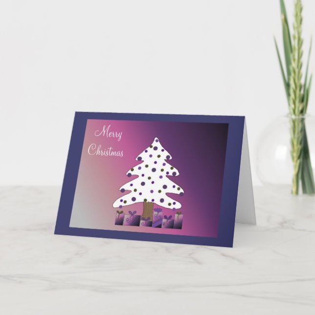 Lila und weißer Weihnachtsbaum Feiertagskarte (Vorderseite)