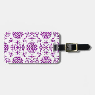 Lila und weißes Damasdesign Gepäckanhänger