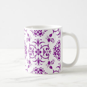 Lila und weißes Damasdesign Kaffeetasse