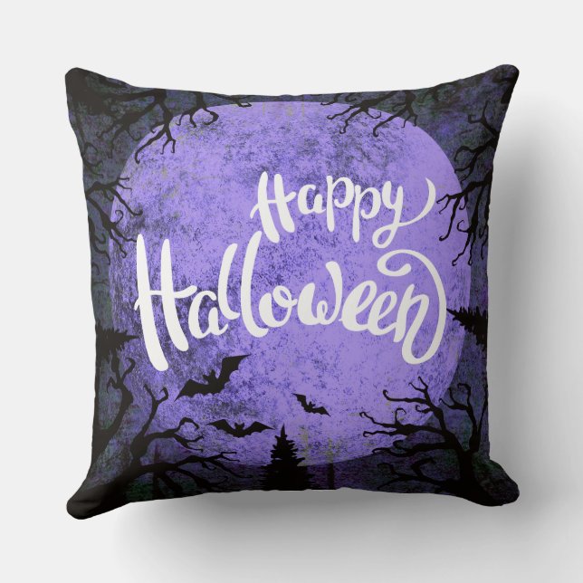 Lila und weißes einfaches Halloween Kissen (Rückseite)