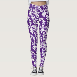 Lila und weißes, florales Wiederholmuster Leggings