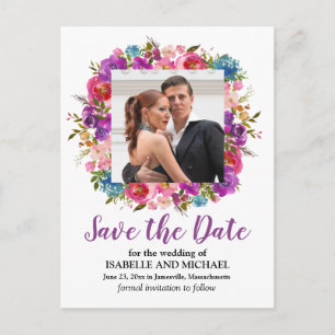Lila und weißes Foto Save the Date Ankündigungspostkarte