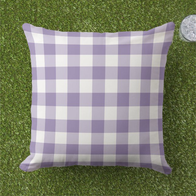 Lila und weißes Gingham-Kariertes Muster Kissen (Gras)