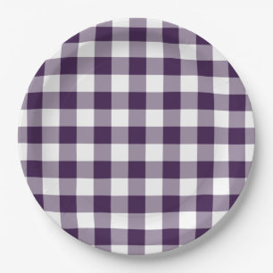 Lila und weißes Gingham-Muster Pappteller