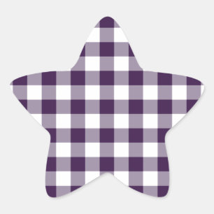 Lila und weißes Gingham-Muster Stern-Aufkleber