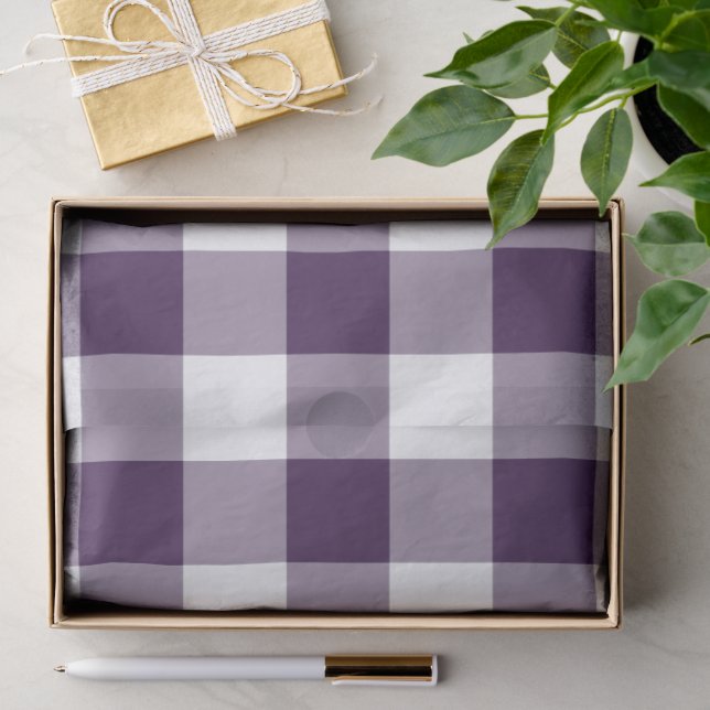 Lila und weißes Gingham-Musterteppichpapier Seidenpapier (Geschenk)