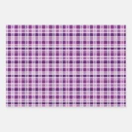 Lila und weißes Kariertes Trio Geschenkpapier Set