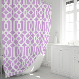 Lila und weißes marokkanisches Trellis-Muster Duschvorhang