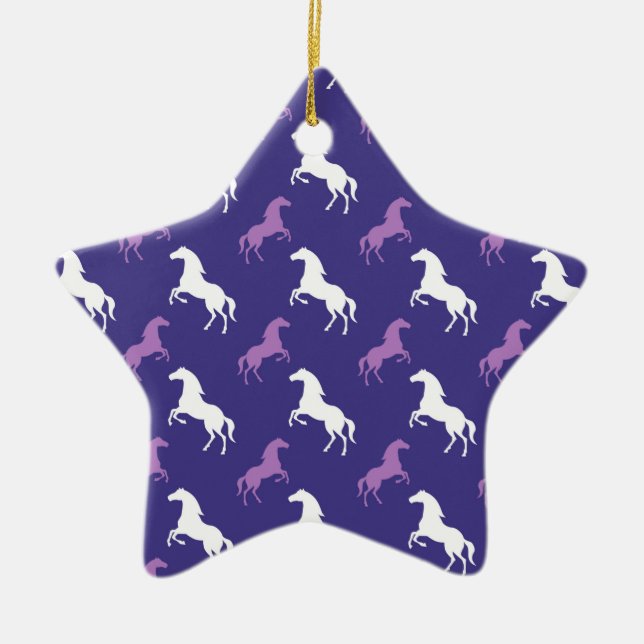 Lila und weißes Reitpferd Keramikornament (Vorne)