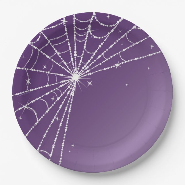 Lila und weißes Sparkling-Diamant-Spinnweben Pappteller (Vorderseite)