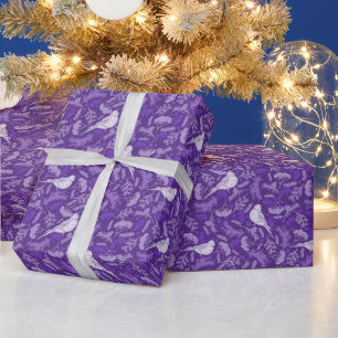 Lila und Winter-Weißbird-Blumenmuster Geschenkpapier