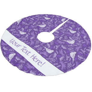 Lila und Winter-Weißbird-Blumenmuster Polyester Weihnachtsbaumdecke