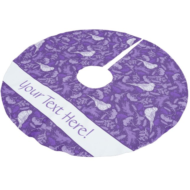 Lila und Winter-Weißbird-Blumenmuster Polyester Weihnachtsbaumdecke (Schrägansicht)