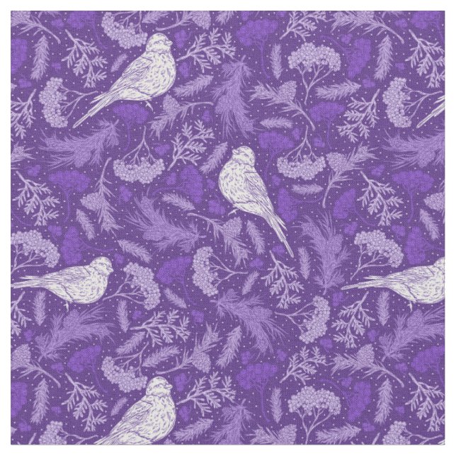 Lila und Winter-Weißbird-Blumenmuster Stoff (Nahaufnahme)