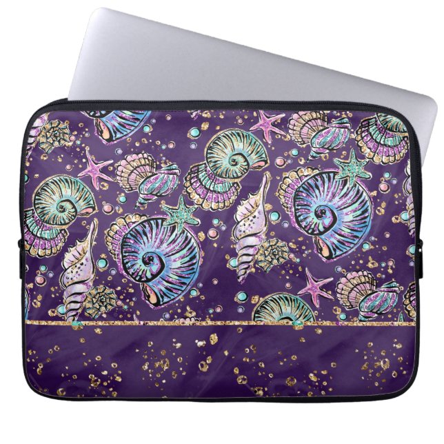 Lila Underwater Luxe | Dark Pastel Gold Sea Life Laptopschutzhülle (Vorderseite)