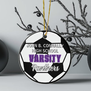 Lila Uni-Fußball Custom High School Weihnachten Keramik Ornament
