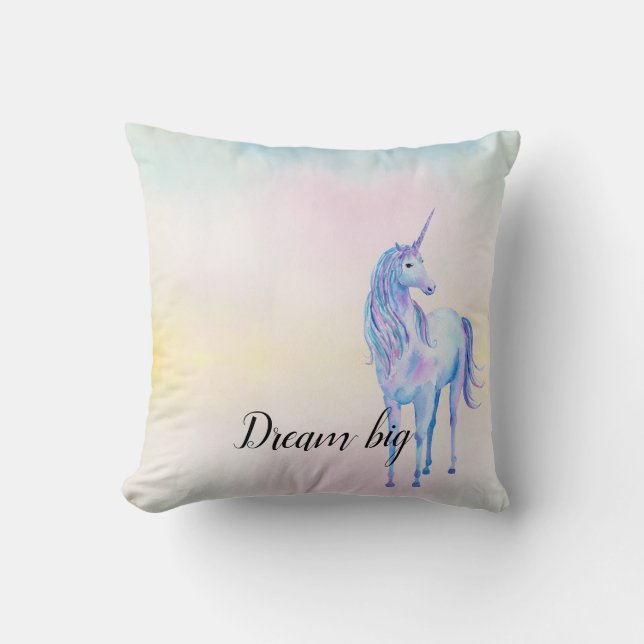Lila Unicorn Aqua Rosa Gelbe Gefärbte Krawatte Kissen (Vorderseite)