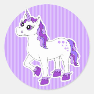 Lila Unicorn-Cartoon Runder Aufkleber