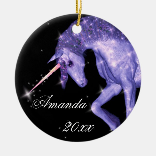 Lila Unicorn-Fantasie Keramikornament (Vorne)
