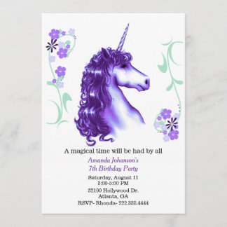 Lila Unicorn-Geburtstags-Party Einladung