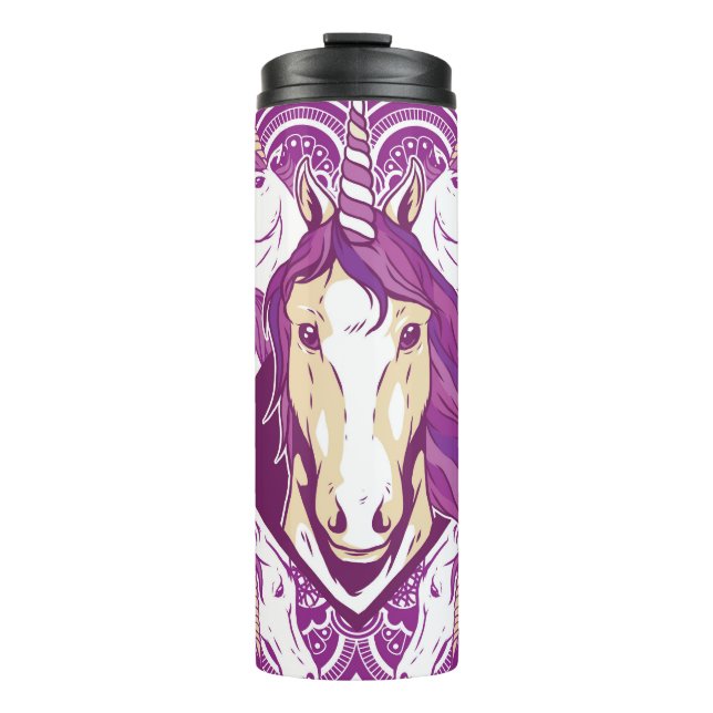 Lila Unicorn Mandala Thermosbecher (Vorderseite)