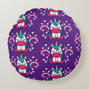 Lila Unicorn Pony Rundes Kissen
