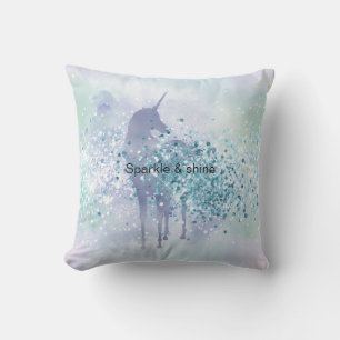 Lila Unicorn Sparkle Aqua Glittery Confetti Kissen