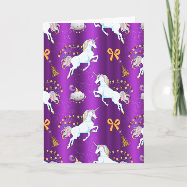 Lila Unicorn-Weihnachten Karte (Vorderseite)