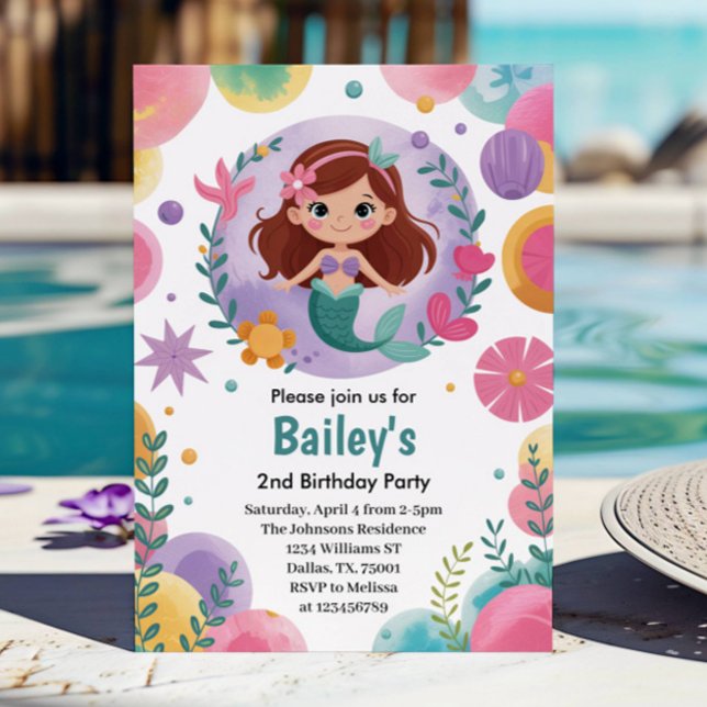 Lila unter der Meerjungfrau 2. Geburtstag Party Einladung (Von Creator hochgeladen)