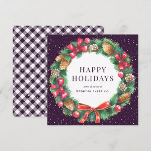 Lila Unternehmen Gingham Kariert Wreath Feiertagskarte