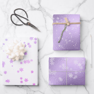 Lila Urlaubs-Schneeflocken Weihnachten Geschenkpapier Set