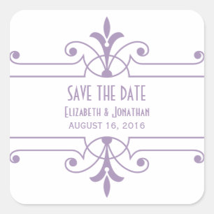 Lila v2 Extravagante Zierkleber Save the Date Quadratischer Aufkleber