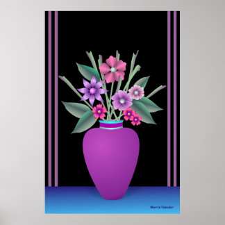 Lila Vase mit farbigen Blume Poster