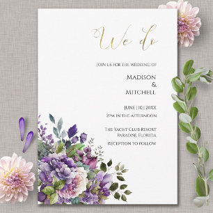 Lila Veilchen Aquarell Blumenstrauß Goldene Hochze Einladung