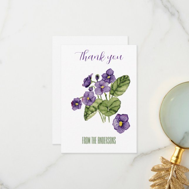 Lila Veilchen Aquarellwoche Danke Karte (Vorderseite/Rückseite Beispiel)