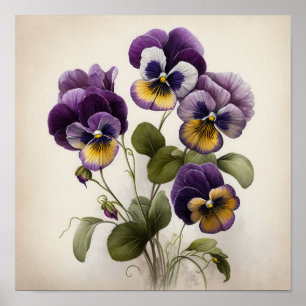 Lila Veilchen-Blumen-Kunstposter Poster