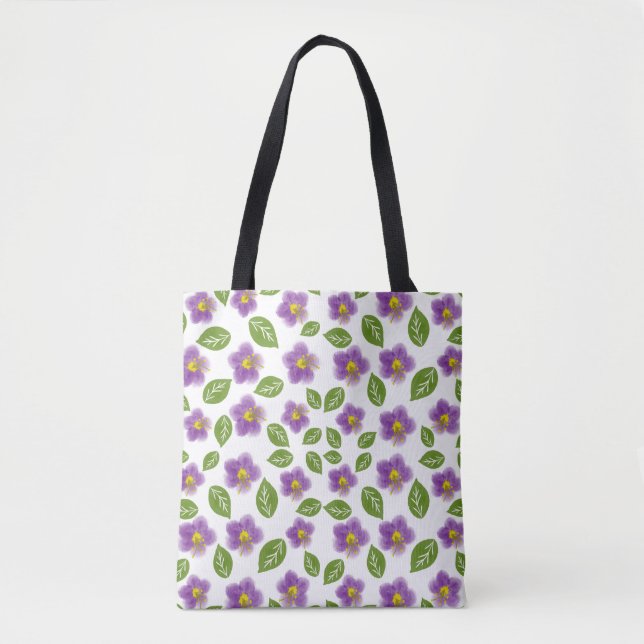 Lila-Veilchen-Blumenmuster-Canvas-Tasche – Kunst Tasche (Vorderseite)