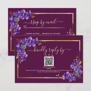 Lila Veilchen Elegantes Goldrahmen Burgunder RSVP Karte