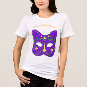 Lila Venezianische Katzenmaske Mardi Gras T-Shirt Tri-Blend Shirt