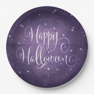 Lila verblasste magische Sterne Happy Halloween Pa Pappteller