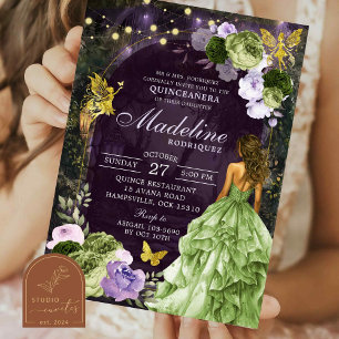 Lila verzauberte Waldprinzessin Quinceanera Einladung